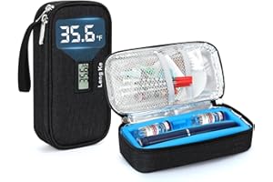 YOUSHARES Insulin Cooler Travel Case for Pen & Vials, Temperature Display Diabetic Medication Cooling Bag with Protective Ice Brick, TSA Approved Refrigerated Diabetes Supplies Carrying Organizer