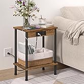 YUFAM End Table with Charging Station,Small Side Table,2-Tier Nightstand with Storage Shelf,Sofa Bedside Table for Small Spaces in Living Room,Bedroom,Office,Easy Assembly,Rustic Brown