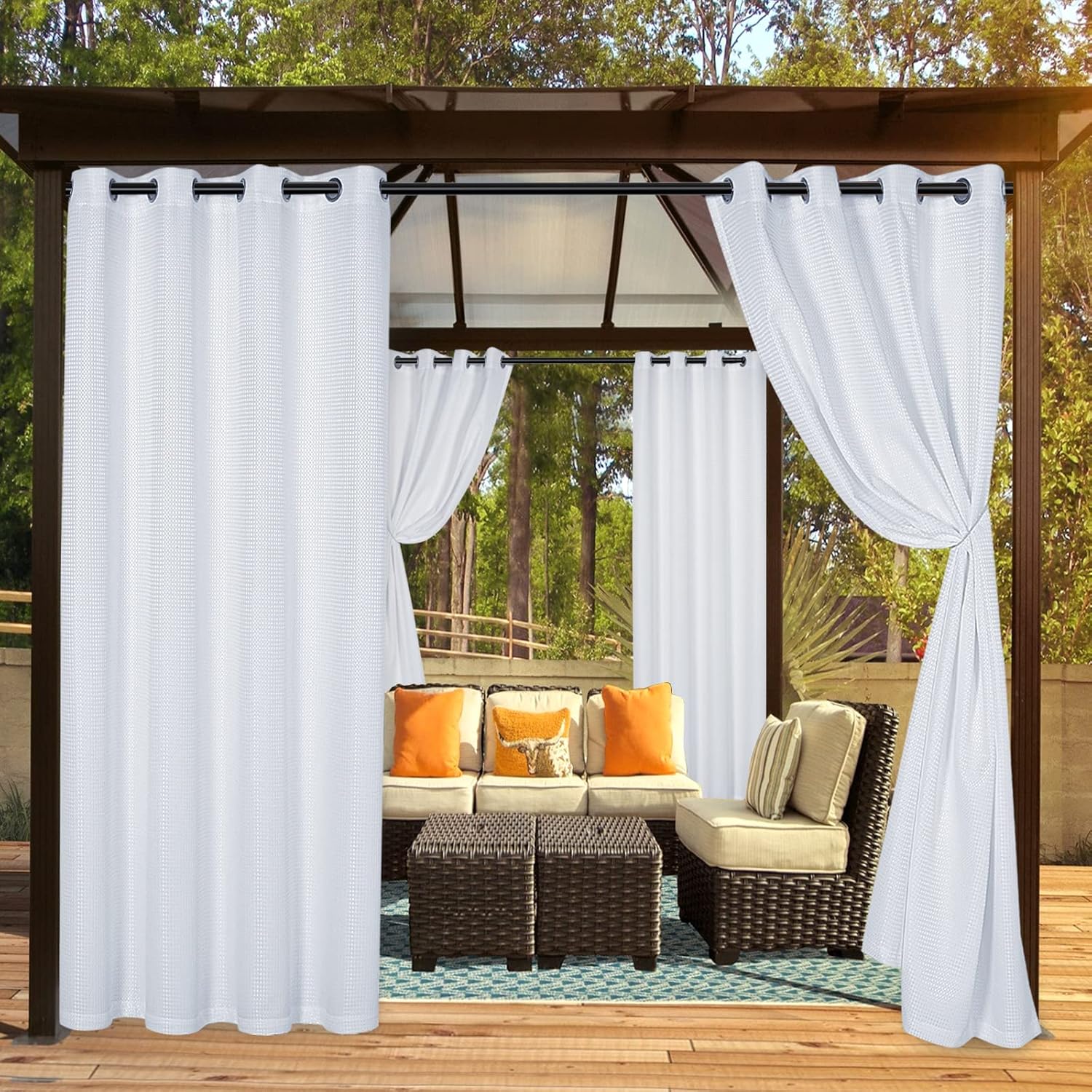 Outdoor Curtains - BONZER Outdoor Curtains for Patio Waterproof - Grommet Privacy Light Filtering Waffle Textured Outside Curtains for Porch, Hot Tub, Gazebo, 52 x 108 inch, White, 1 Panel
