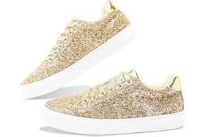 Jeekopeg Glitter Sparkly Fashion Sneakers Shoes Shiny Casual Shoes Bling Sequin Concert Low Cut Lace up Shoes