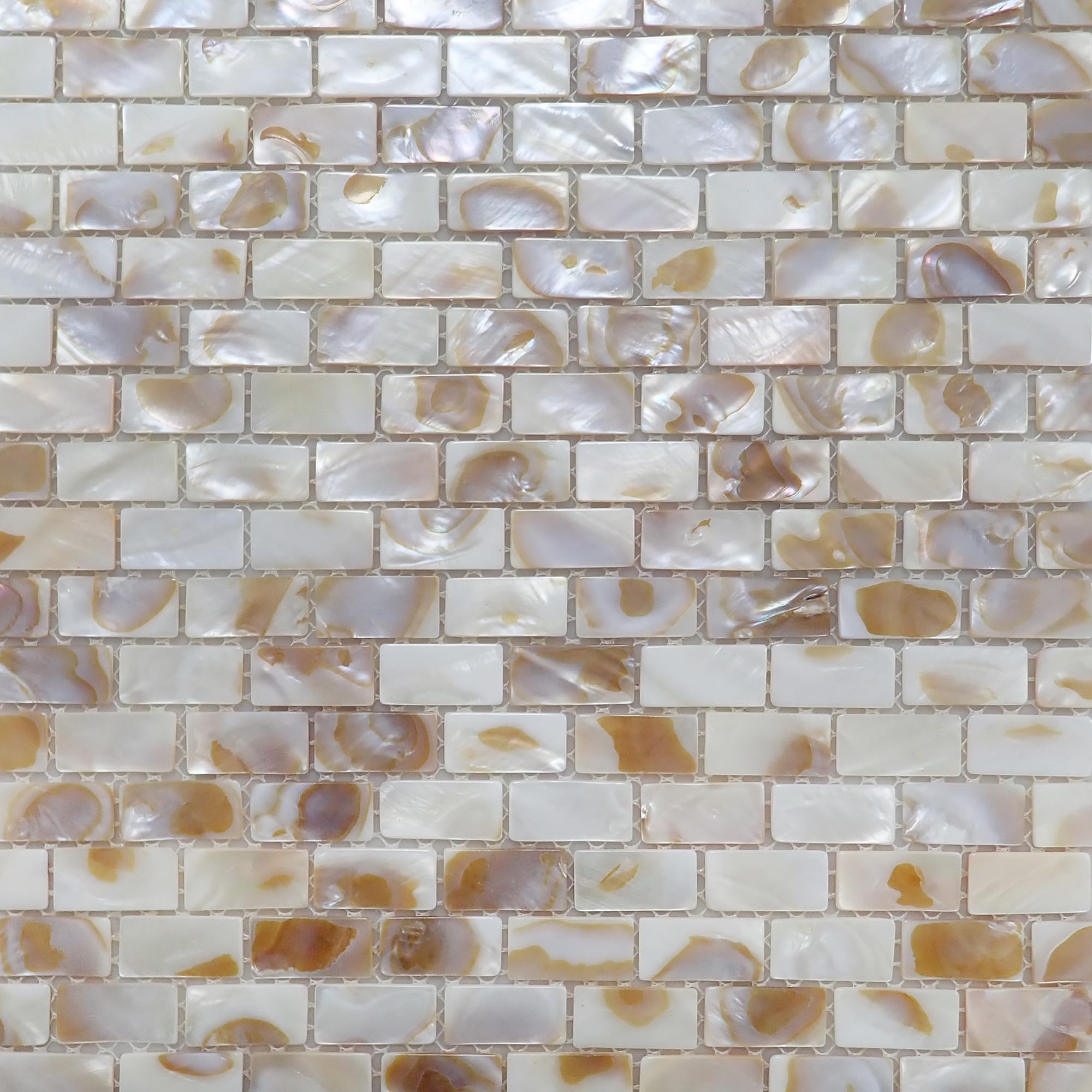 Incudo Natural Mother of Pearl Brick Mosaic Tiles - 300x300mm, Pack of 4, Mesh Backing