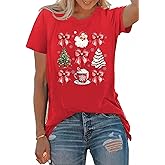 PECHAR Christmas Shirts for Women: Bow Xmas Holiday Print T-Shirts Christmas Tree Short Sleeve Tops