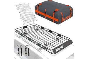 AKHAL-TEKE Roof Rack Basket, Upgraded 84"x 39"x 4" Roof Rack Cargo Carrier with 21 Cubic ft Cargo Bag, 4' X 6' Cargo Net, 2 pcs Ratchet Strap and Anti-Rust Sealant Fits for SUV Truck Cars