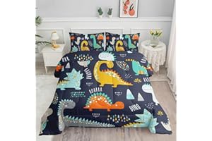 Datura home Bedding Comforter Set Kawaii Cartoon Dinosaur Printed Pattern with 1 and 2 Pillowcases for Boys Bedroom All Season(Cute Dinosaur Full) Full 80x90inches