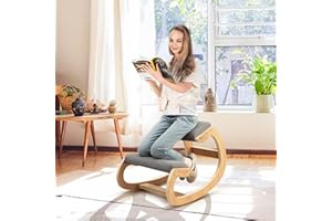 Giantex Ergonomic Kneeling Desk Chair, Rocking Knee Chair with Cushion & Solid Wood Frame, Natural Relief for Neck or Back Pain, Posture Chair for Desk, Home, Office, Max Load 330 Lbs (Grey)