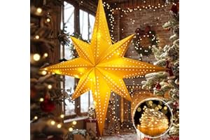 HOUÍSM 20" White Bethlehem Star Fold-Flat Christmas Star Lights Reusable Paper Lantern Lampeshade - Hanging Star Party Lantern Light with 1pcs Fairy Light String(30LED/1.5M)