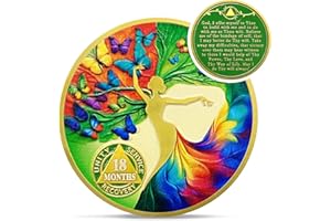 IELCJJ Artsy 18 Month Sobriety Coin - Colorful Butterfly Tree of Life AA Coins - Recovery Addiction NA AA Chips and Medallions - 1-20 Years Clean Narcotics Alcoholics Anonymous Gifts for Men Women