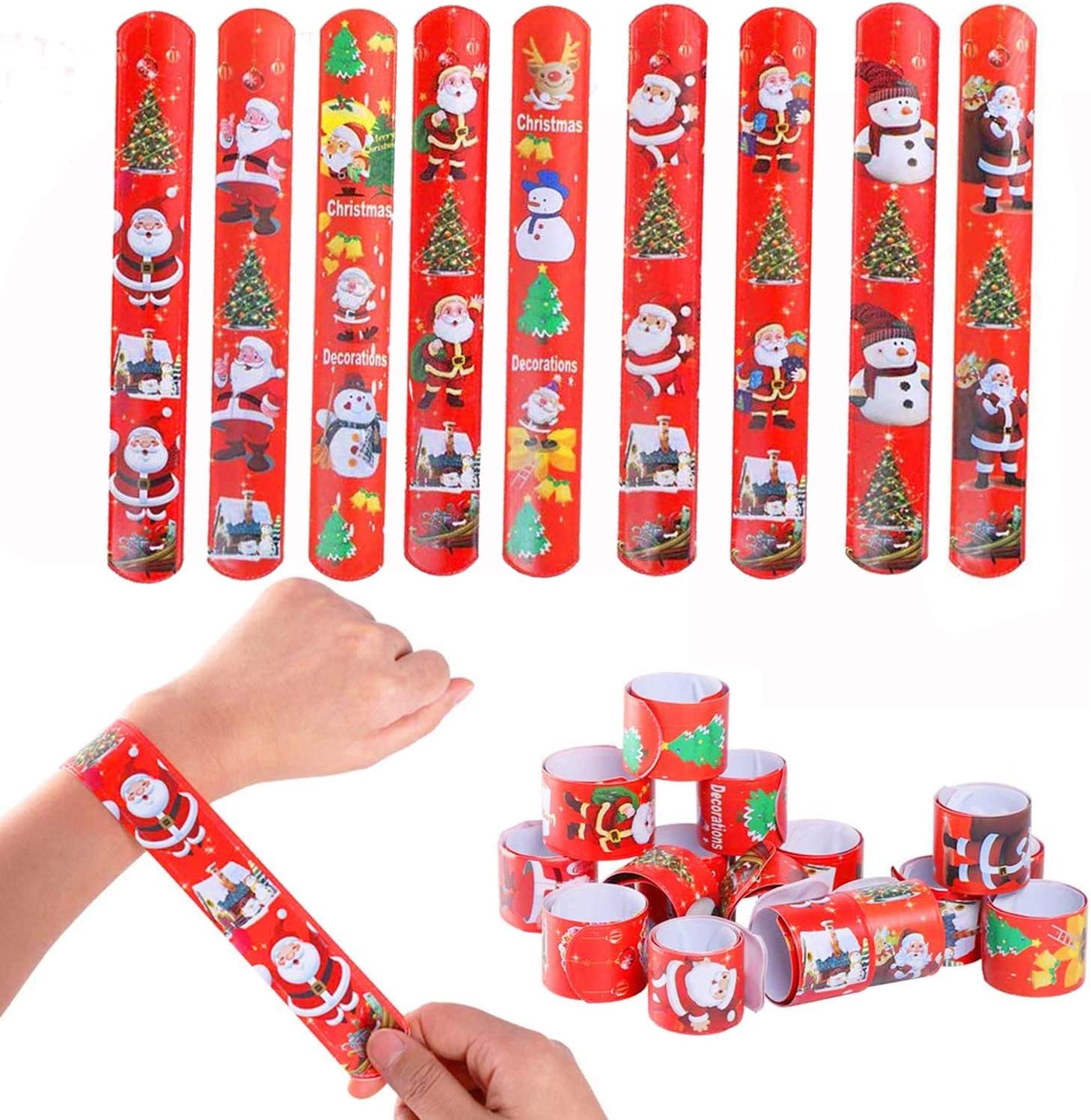 Ucradle Christmas Slap Bands, 45pcs Xmas Slap Bracelets Slap Wrist Snap Bands for Kids With Christmas Patterns Party Bag Fillers Gift Party Favours for Kids School Goodie Bag(Random Design)