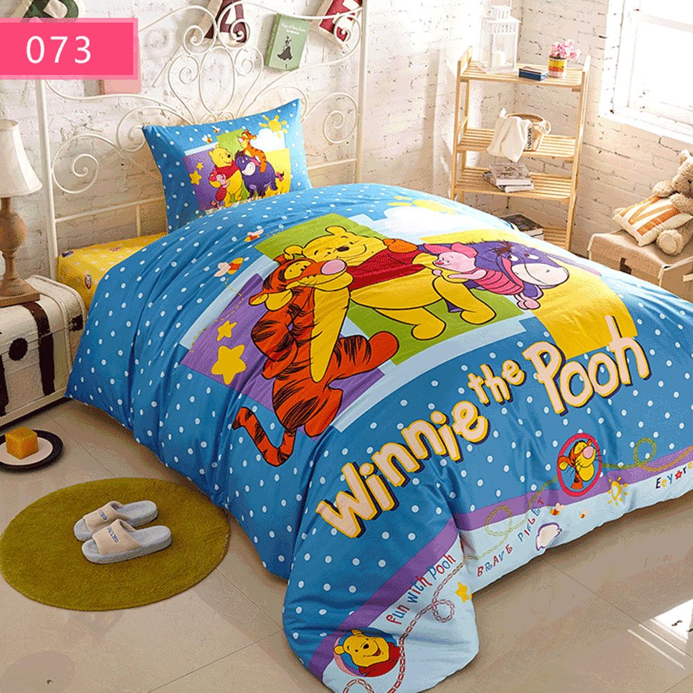 100% Cotton Kids Students New Year Xmas 3 Pieces Twin Bedding Sets Winnie The Pooh Tiger Duvet Cover Bed Sheet Pillow Cover (Twin, Winnie The Pooh)