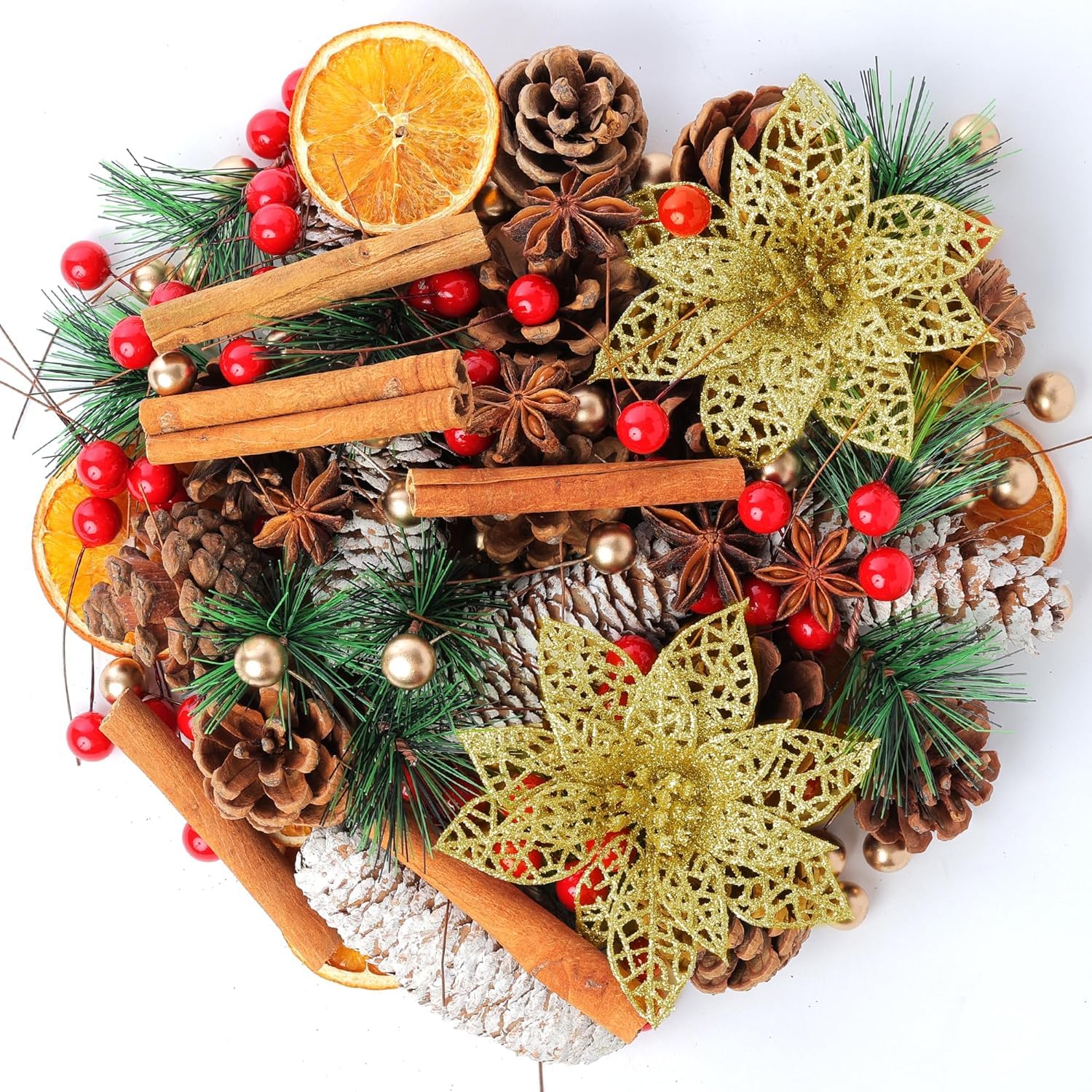 Fox·Bunny Christmas Wreath Making Supplies, 248Pcs Wreath Making Kit, Artificial Pine Branches, Pine Cones and Artificial Berries for Christmas Wreath Decoration