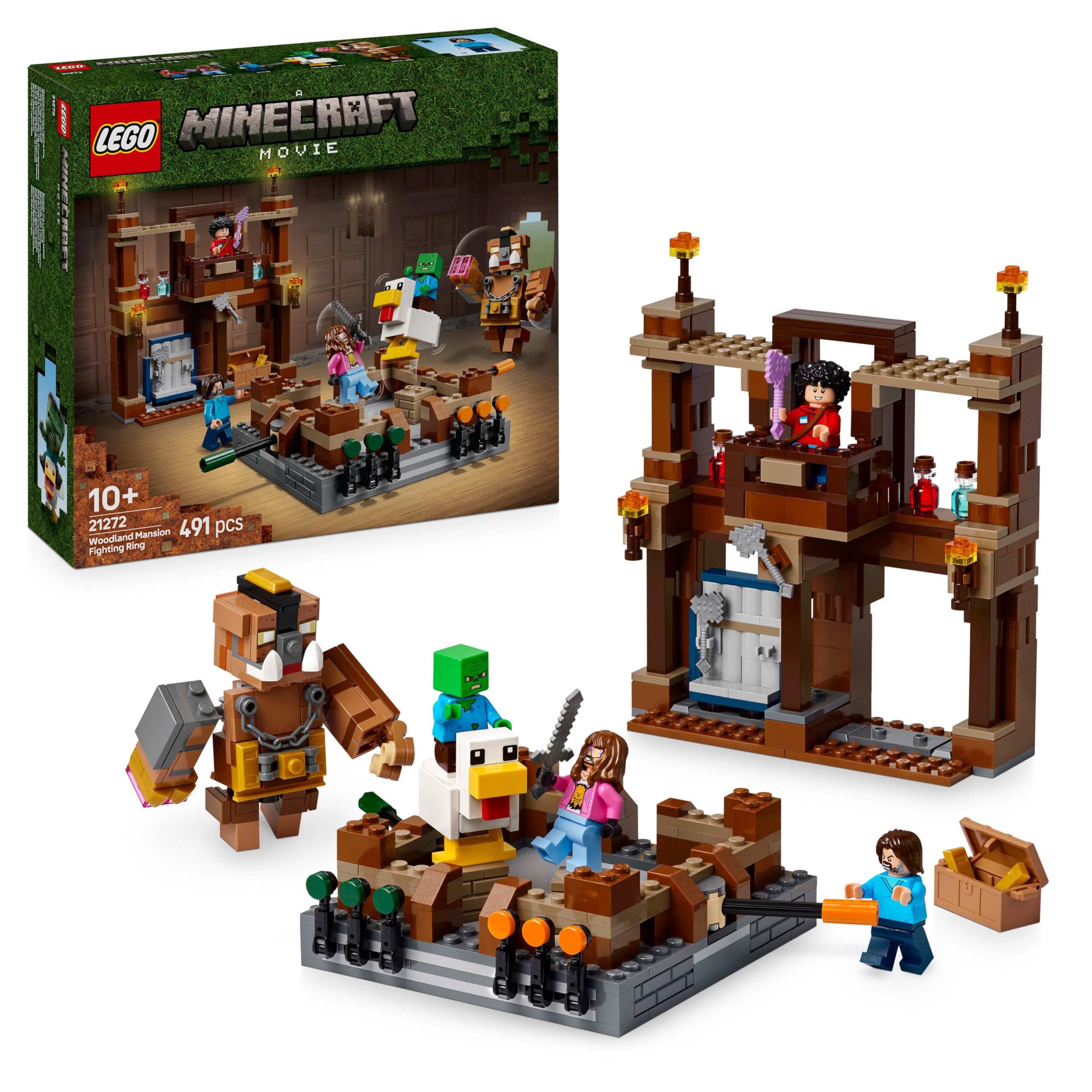 LEGO Minecraft Magione della Foresta: Ring di Combattimento - Giocattolo Interattivo con i Personaggi di Steve, Baby Zombie, Garret e Henry - Set da Gamer per Bambini e Bambine 10+ Fan del Film 21272