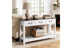 VEVOR 47 in Console Table, Farmhouse Desk Behind The Couch with Drawers and Bottom Storage Shelf, Wooden Rectangle Entrance N