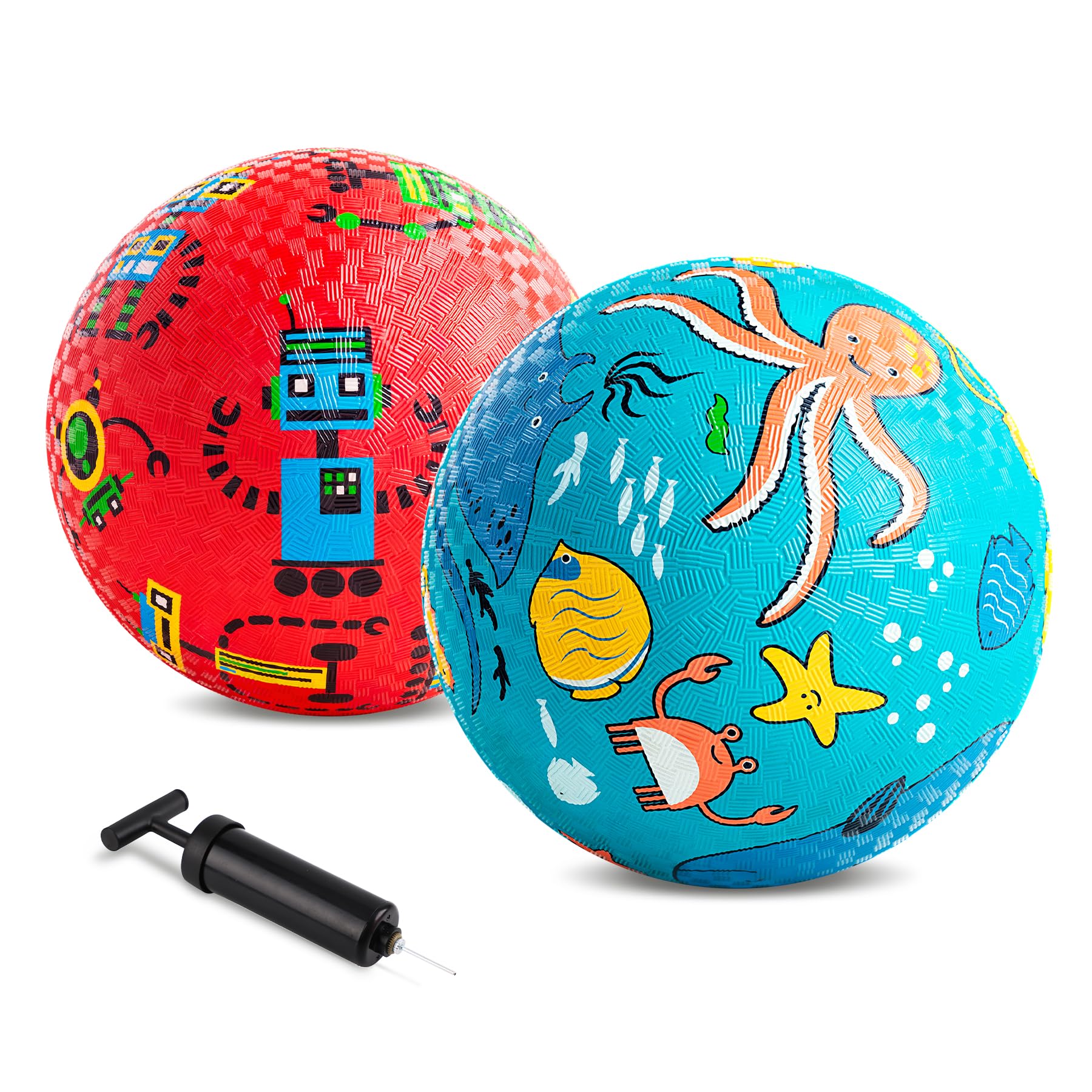 INPODAK 2 Pack Playground Ball 8.5Inch Childrens Ball Set Rubber Kids Balls for Age 3+ No-slip Inflatable Kickerball With Handpump Indoor Outdoor Activity Balls Easter Birthday Gifts for Boys Girls