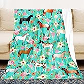 Horse Blanket for Girls, Horse Gifts for Girls Women, Vintage Green Cool Funny Western Throw Blanket for Horses Lovers Soft Warm Plush Flannel Fleece Blanket for Sofa Couch Bedroom Livingroom 50"X40"