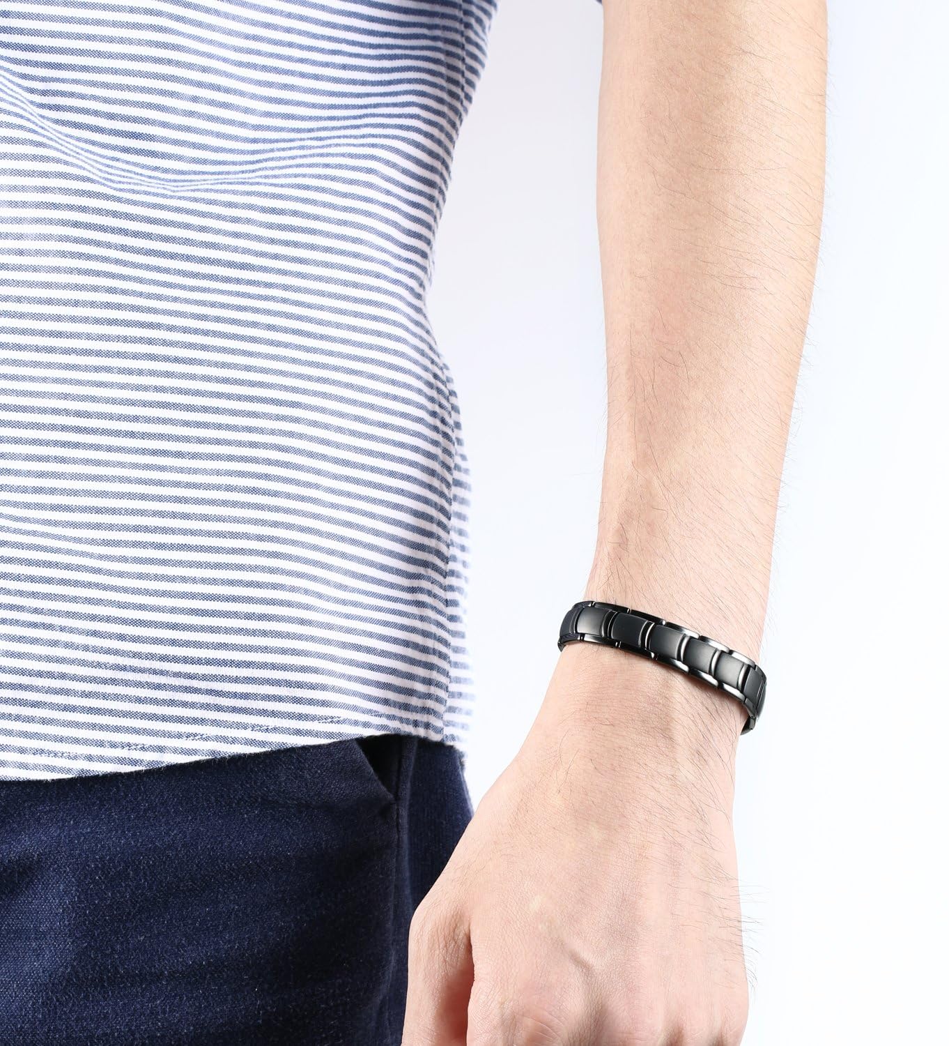 ANNSAN Mens Womens Titanium Magnetic Therapy Bracelet with Magnets Germanium, Healing Magnet Bracelet with Free Link Removal Tool (Black): Health & Personal Care