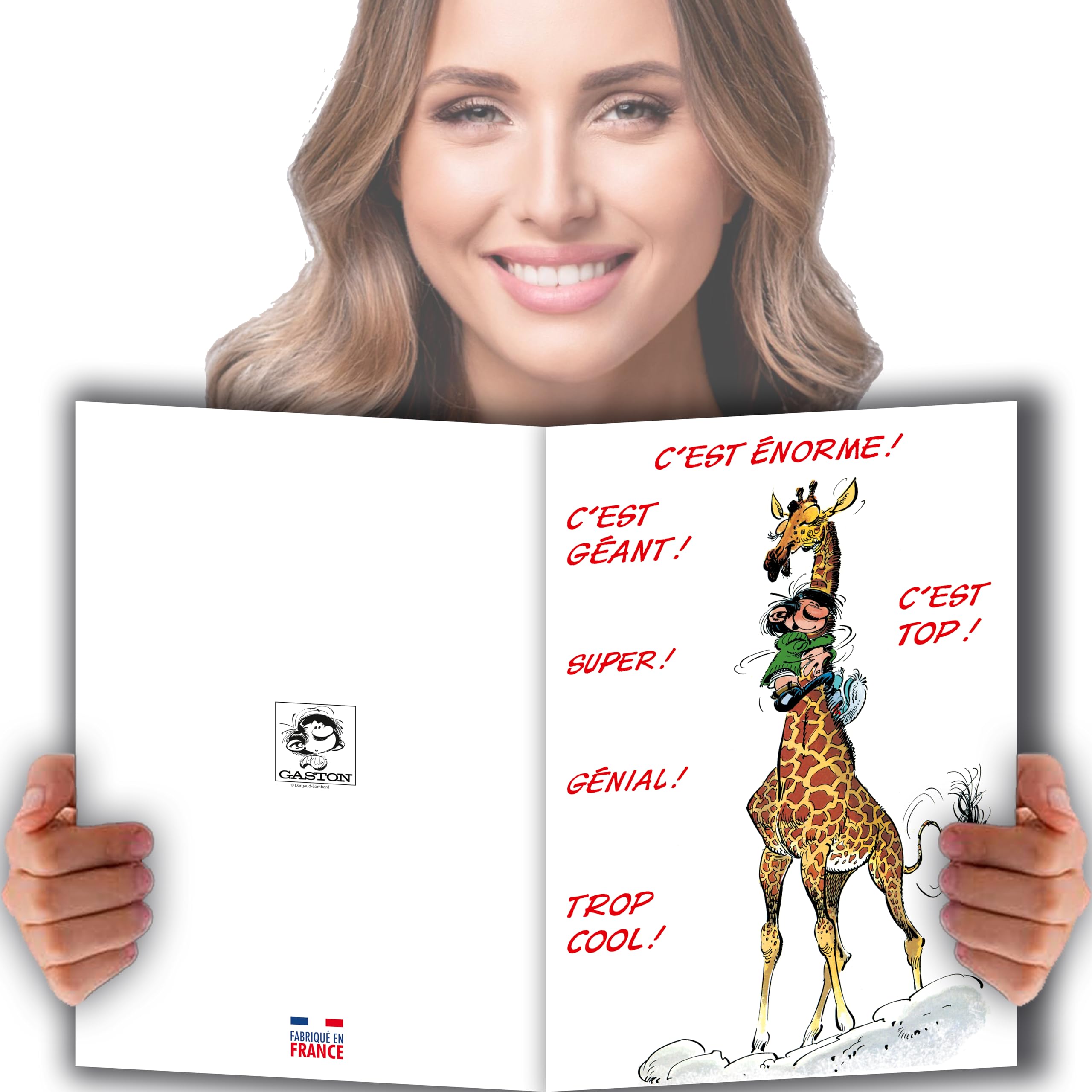 Afie GLMX-2038 Gaston Lagaffe Maxi Large Happy Birthday Card 1 Year More Humorous Giant Gift for Boy Girl H/F Closed Format 31.5 x 15 cm with Illustrated Envelope - Made in France