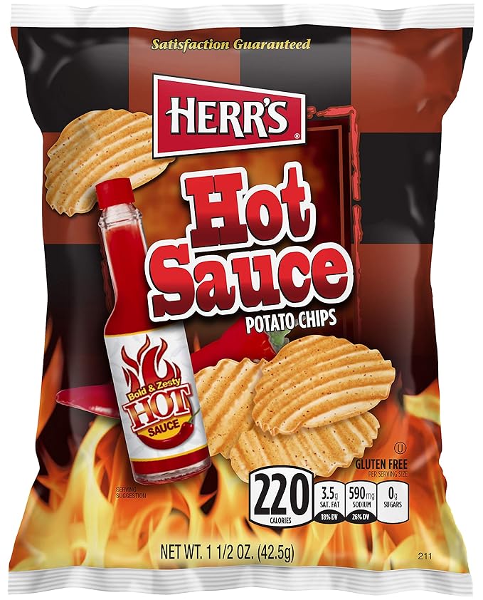Herr Foods Hot Sauce Potato Chips, 1 Ounce 42 per case.