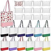 Moukeren 24 Pcs Canvas Tote Bag Bulk with Makeup Bag 13 x 15 Inches Medium 10 oz Lightweight Reusable Grocery Shopping Tote for DIY Sublimation Blank Galentine Valentine's Day Craft Gift Market(Patch)