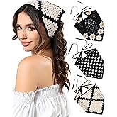 AWAYTR Crochet Head Scarf Hair Bandanas Women Knit Bandana Headband Scarf Tie-Back Head Coverings Floral Headscarf for Girls