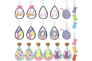 Y1tvei Easter Rabbit Wooden Earrings - 9 Pairs Colorful Easter Egg Peeps Bunny Candy Shaped Cutout Teardrop Dangle Earring Lightweight Cute Stud Ear Decor Holiday Jewelry Gift for Girls Women