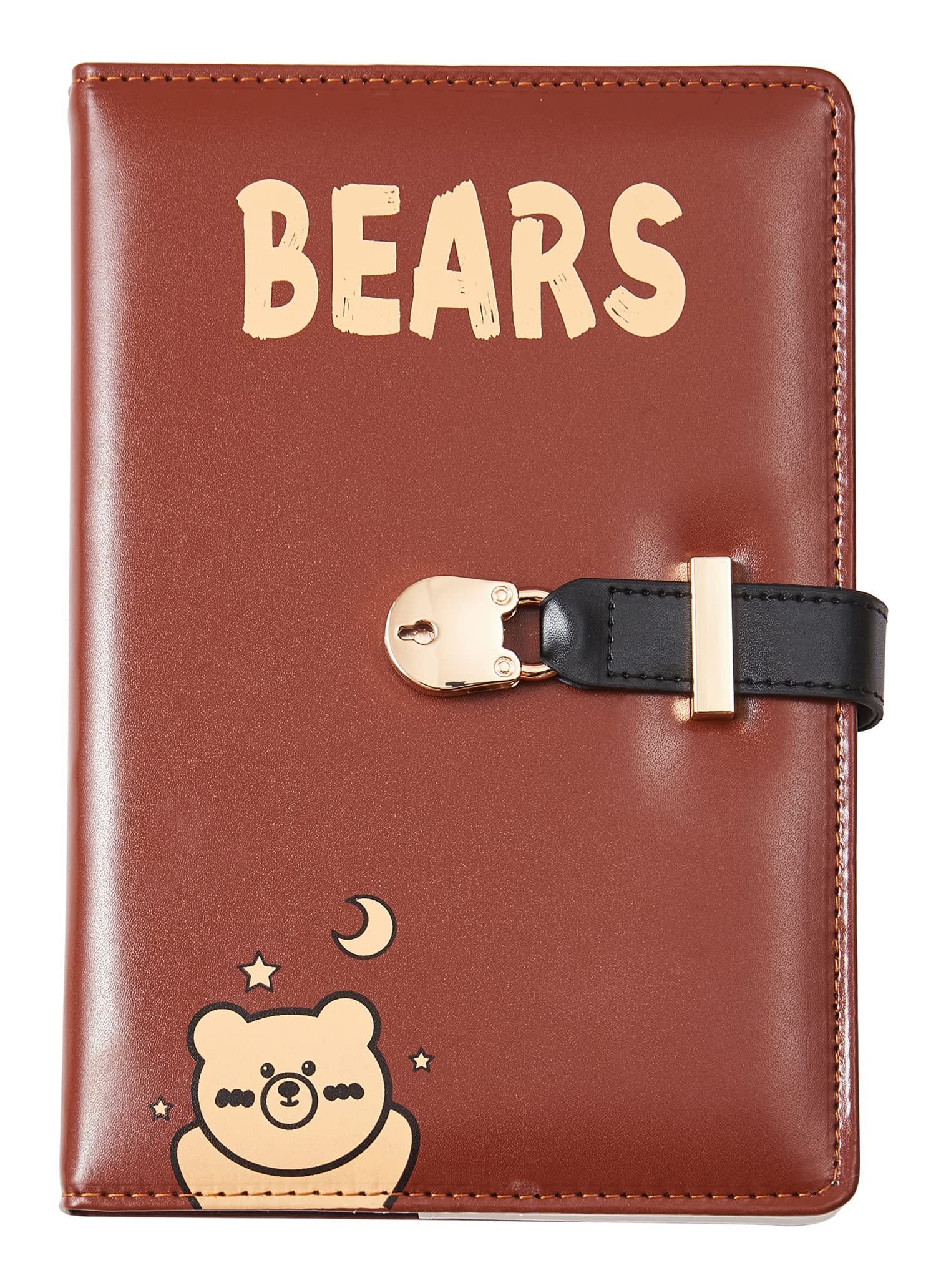 NectaRoy A5 Lockable Journal with Bears Lock & Key, Secret Notebook Travel Diary, PU Leather Writing Notepad, Padlock Daily Personal Sketchbook Birthday Gift, Pen Holder&Card Slots, 215x145mm