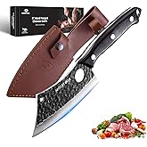 Mossy Oak Meat Cleaver Knife, Butcher Knife with Genuine Leather Sheath, Hand Forged Kitchen Knife Full Tang Handle for Meat and Vegetable Cutting, Outdoor Cooking, Camping and BBQ