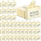 Paterr 50 Pcs Religious Christian Tote Bags Bulk Large Bible Reusable Valentine Gift Bag with Handle for Catholic Schools Week (Beige)