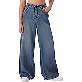 roswear Womens Jeans Non-Stretch Sweatpants Loose Fit Pull On Elastic Waist Front Seam Pants