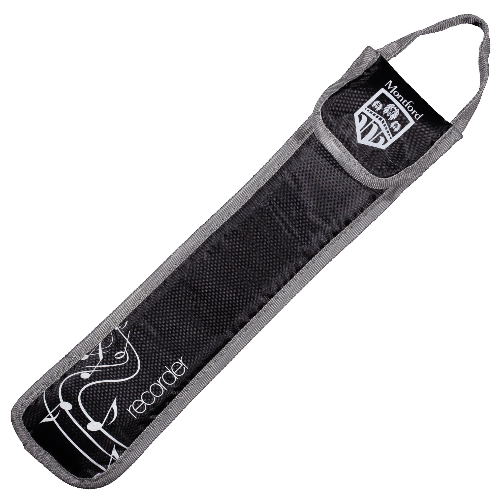 Montford Recorder Bag for school descant recorders. Ideal for children carrying recorders to school. Black/Grey edge.