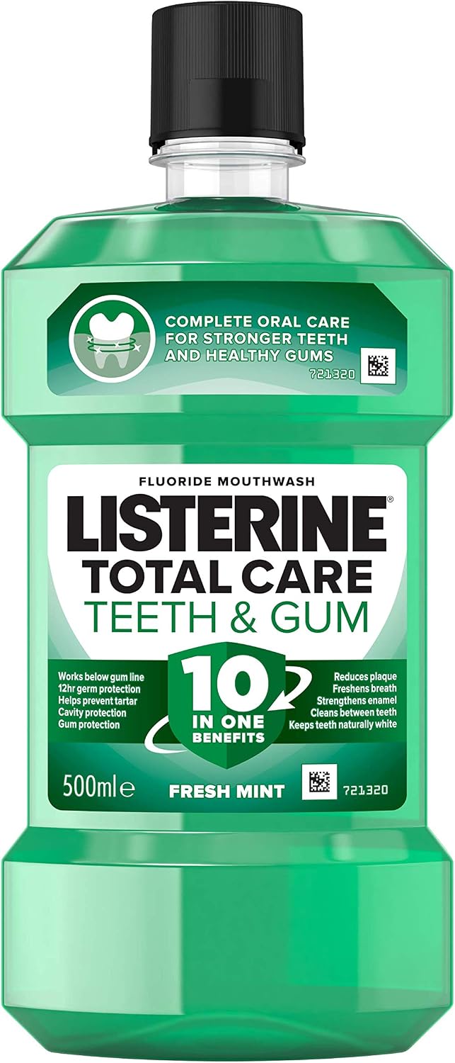 Listerine Total Care Teeth and Gum Mouthwash (1 x 500ml), 10-in-1 Benefits for Total Oral Care to Maintain a Clean and Healthy Mouth
