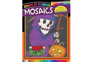 Happy Halloween Pixel Mosaics Coloring Books: Color by Number for Adults Stress Relieving Design Puzzle Quest