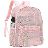 Fuyicat Light Pink Mesh Backpack for Girls, Semi-Transparent School Bookbag See Through Beach Bags for Kids Women