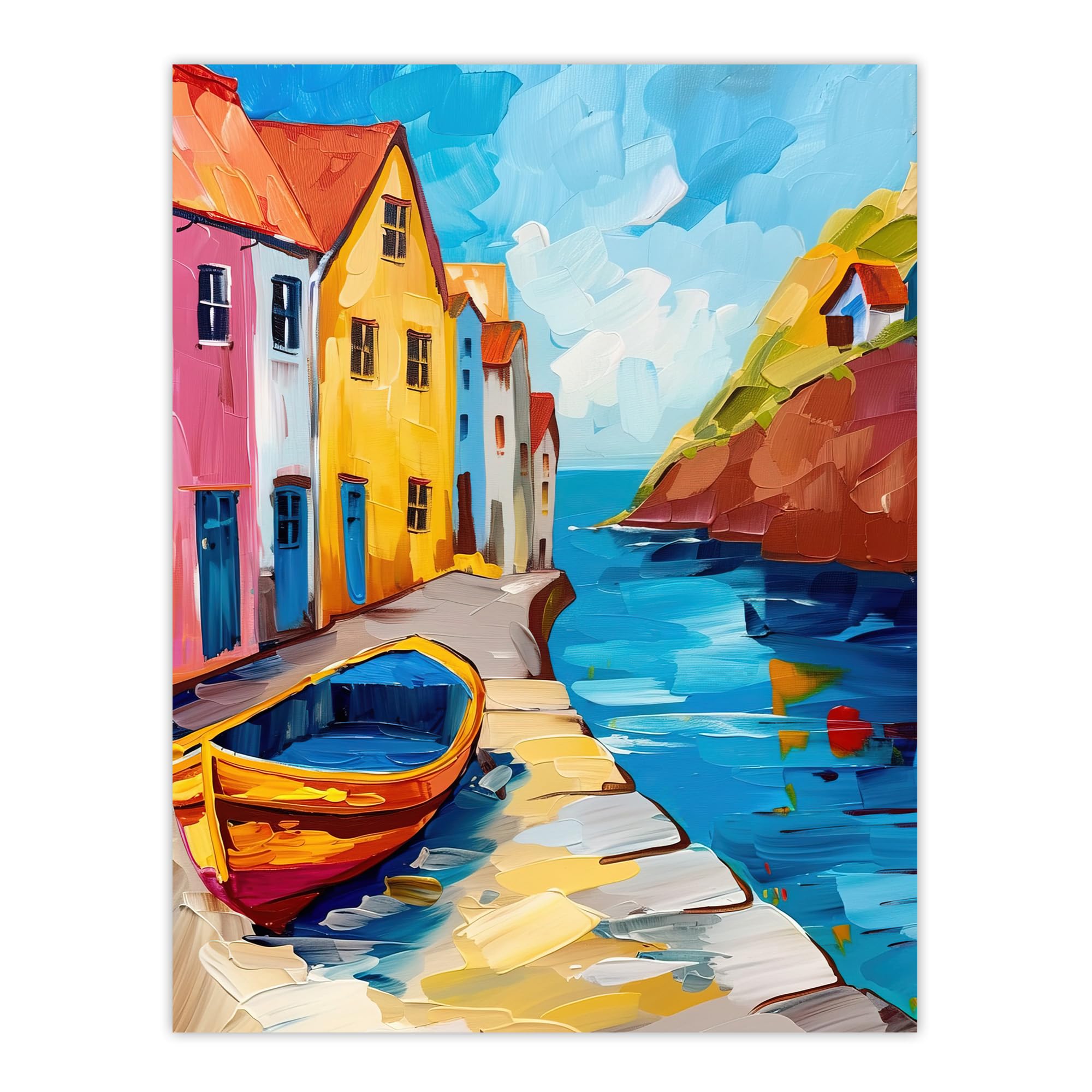 Artery8 Colourful Houses Boat English Seaside Town Bathroom Toilet Extra Large XL Wall Art Poster Print