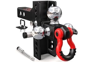 TYT Adjustable Tri-Ball Trailer Hitch for 2 inch Receiver, 4.5" Drop/Rise, 1-7/8" & 2" &2-5/16" Ball with Tow Hook & Rotatable Shackle, 10,000 lbs GTW,Pin Lock & Hitch Tightener