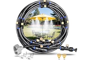 BUHBIMK Misting Cooling System 52FT (16M) Misting Line + 18 Brass Mist Nozzles + Brass Adapter(3/4") Outdoor Mister for Patio Backyard Garden Greenhouse Watering Cooling