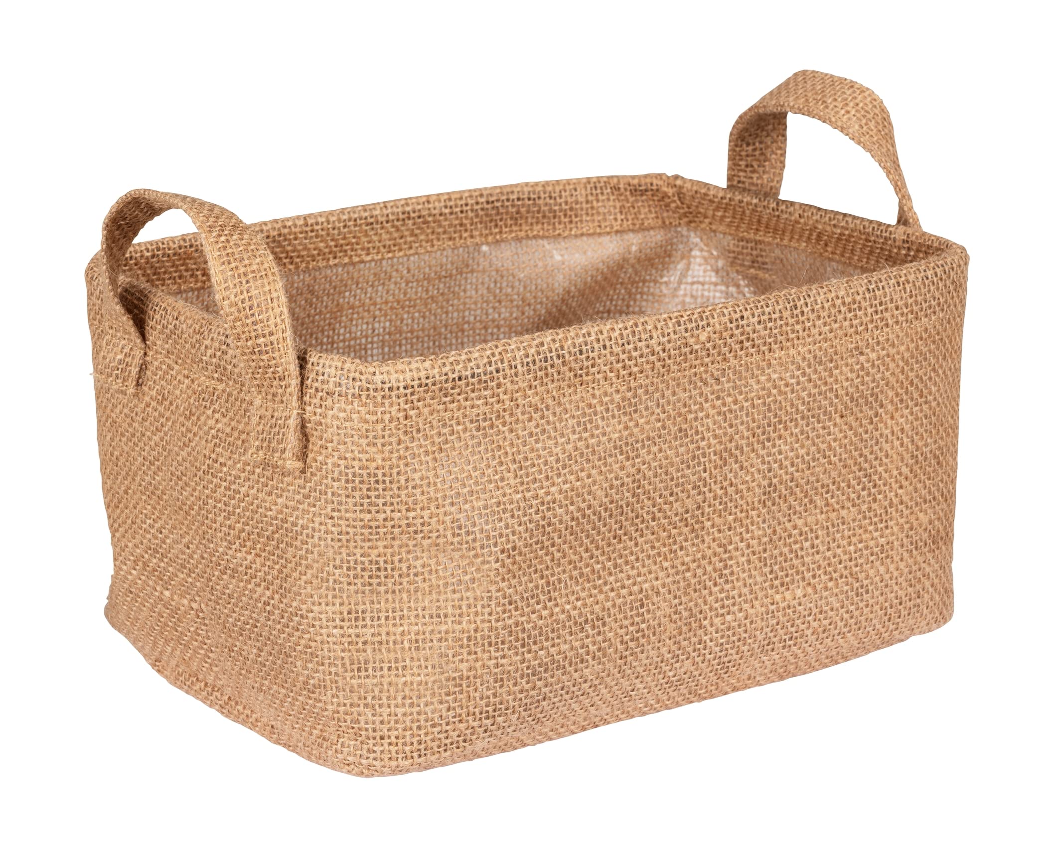 WENKO Juna M storage basket, decorative basket for neatly storing accessories such as clothes with two practical handles, outer material 100% jute, 24 x 17 x 17 cm, brown