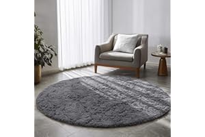 Amdrebio Grey Round Rugs 6Ft for Bedroom Living Room Decor, Fluffy Shaggy Circle Area Rug for Kids Room Classroom Playroom, Large Furry Floor Circular Gray Carpet for Teen Girls Boys Nursery Dorm