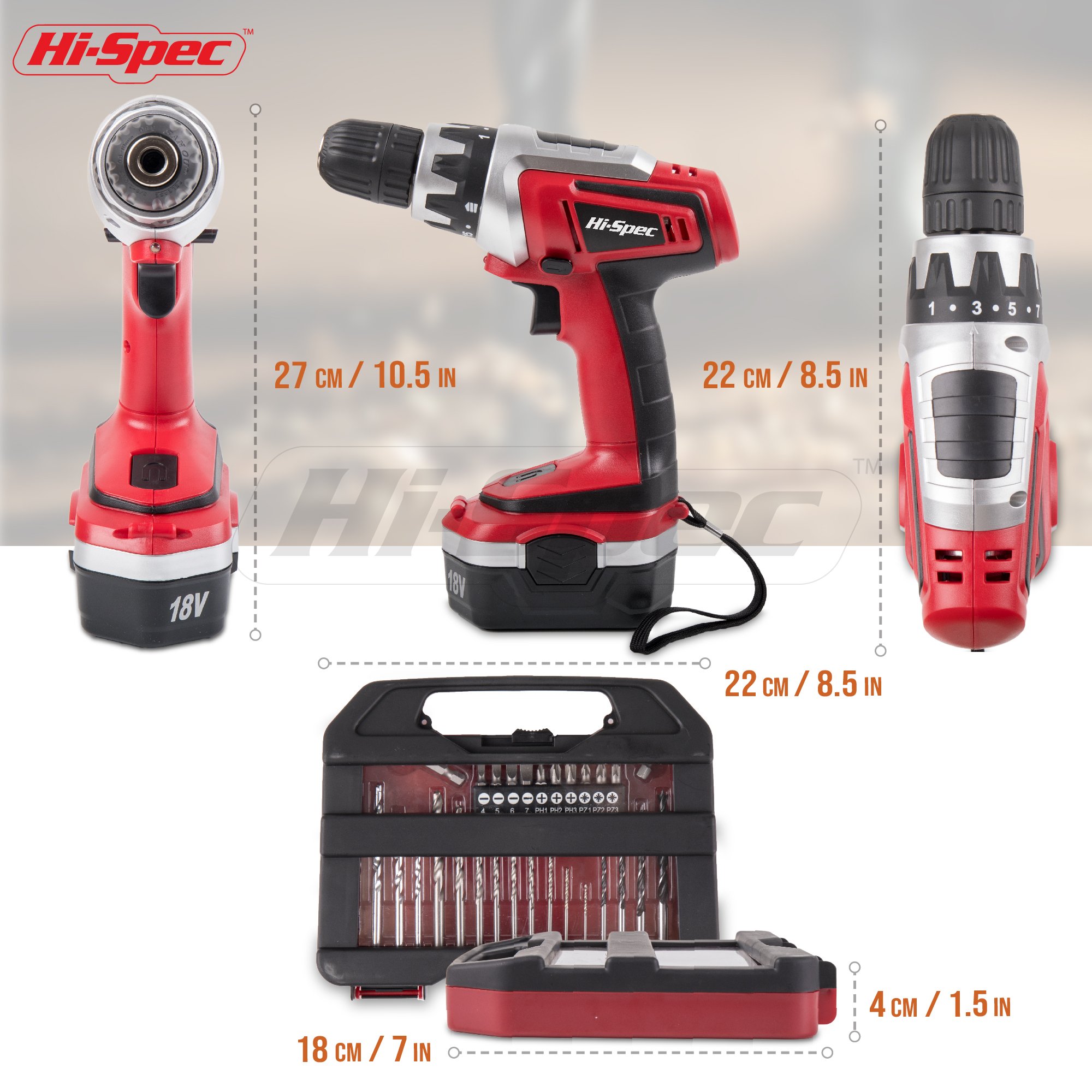 HiSpec 18 V Pro Combo Cordless Drill Driver with 1000 mAh NiMH