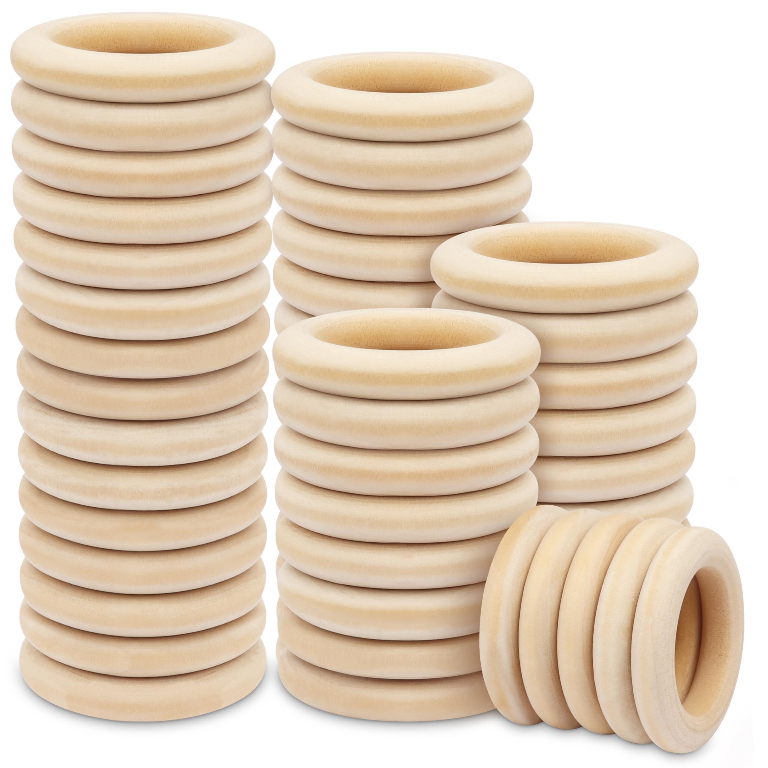 Belle Vous Wooden Rings Craft Set - 50pcs (70mm Hoops, Unfinished Curtain & Macrame Rings)