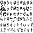 winthrop 80 Sheets Tiny Temporary Tattoos for Adult – Black Theme Waterproof Body Art Realistic Tattoos Stickers, Include Lion Wolf Tiger Owl Skeleton Skull