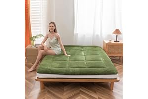 MAXYOYO Japanese Bed Floor Mattress Futon Mattress Twin Bed Mattress Foam Mattress Topper Sleeping Pad Floor Bed Reversible and Foldable Mattress, Upgraded Ultra Soft Fluffy Single Green Mattress