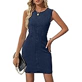 NENONA Women's Summer Sleeveless Denim Dress Casual Crew Neck Stretchy Mini Jean Dresses Cowboy Chic Outfits