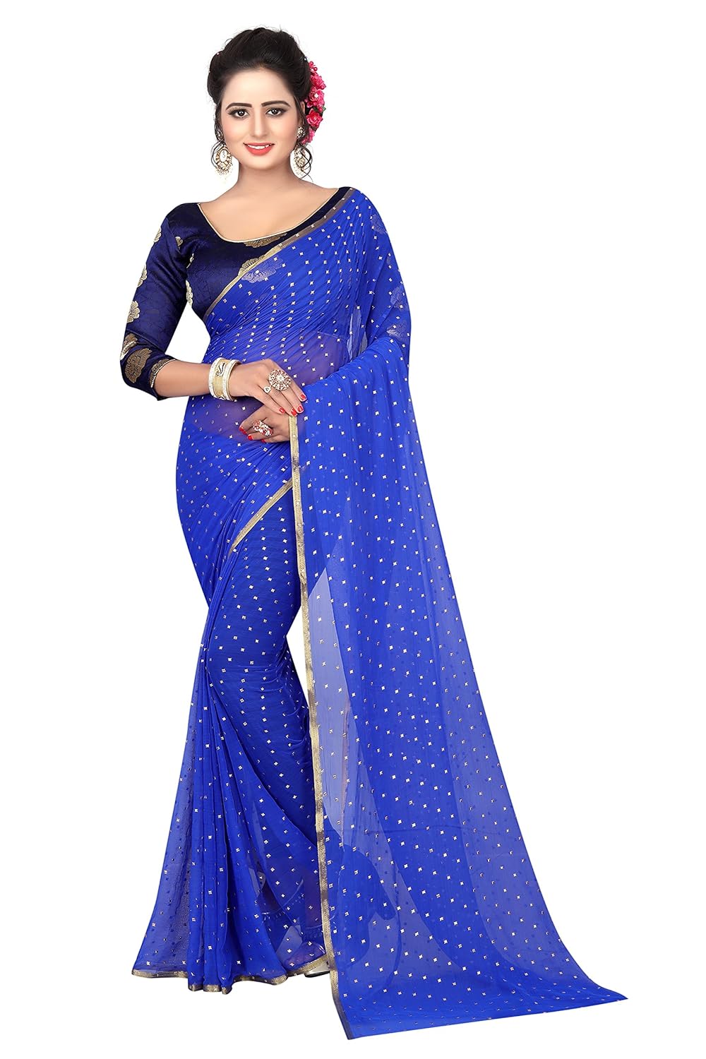 perfectblue chiffon saree with blouse piece