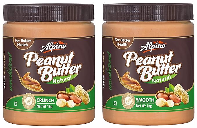 Alpino Natural Peanut Butter Crunch 1Kg (Unsweetened) and Alpino Natural Peanut Butter