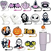 16PCS Halloween Straw Toppers for Stanley Cups, Cute Silicone Straw Cover Cap for Stanley 30&40 Oz Tumbler, Reusable Soft Straw Protectors Drinking Straw Caps for 10 mm Straws
