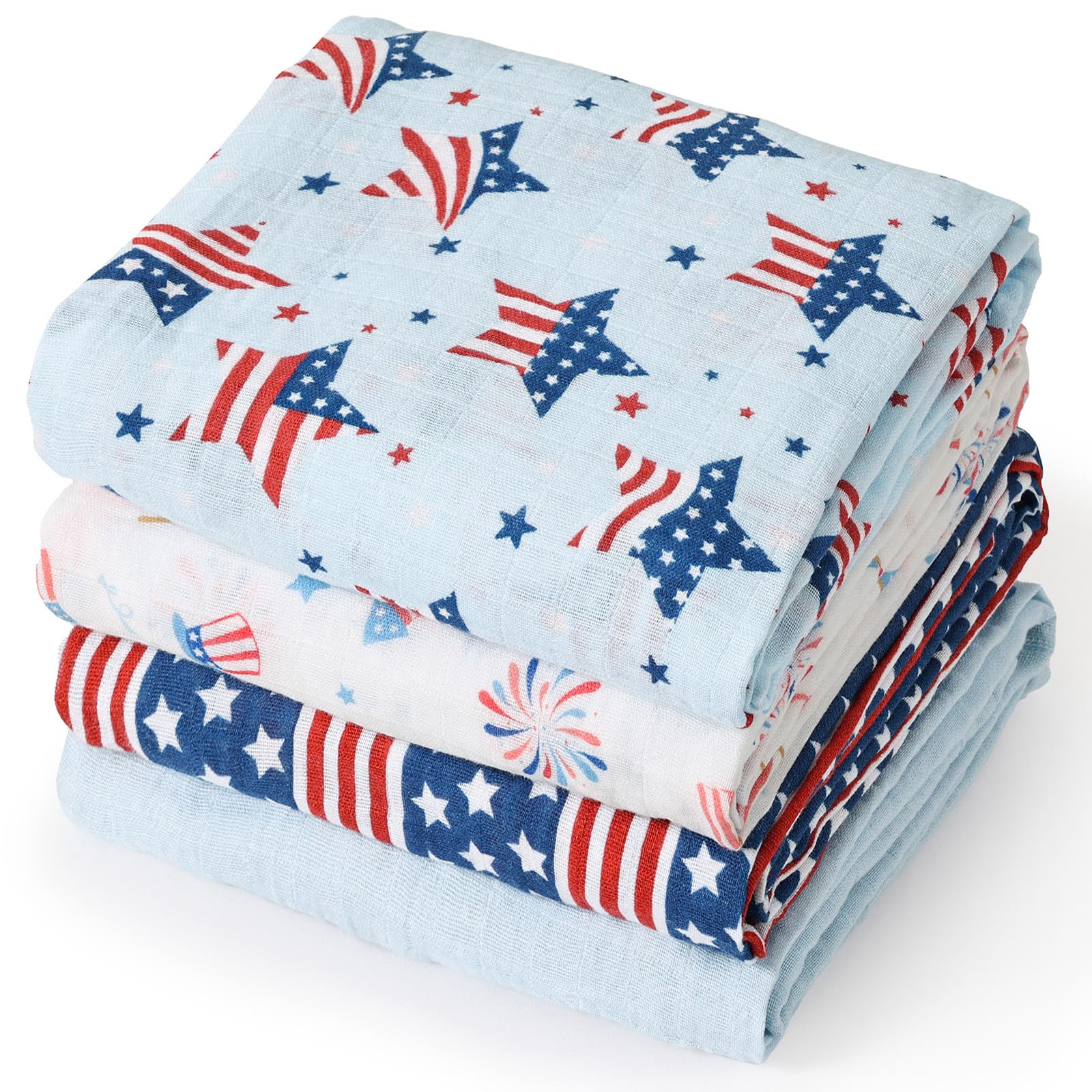 Photo 1 of david's kids 4 Pack Baby Muslin Swaddle Blankets, 100% Cotton and Ultra Soft Breathable Receiving Blanket Wrap for Boys Girls, Large 47 x 47 inches, New Born Essentials, Flag
