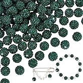 PH PandaHall 100pcs Green Rhinestone Beads for Christmas 10mm Pave Disco Ball Clay Beads Shiny Round Baseball Bead Craft Crystal Bead or Sparkle Friendship Bracelet Necklace Earring Jewelry Making