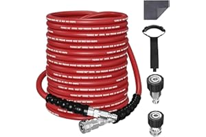 SITIMIMIL® 3/8 Pressure Washer Hose 100FT Hot Water - Commercial Grade 4800PSI Steel Wire Braided, Ultra Flexible & Kink Resistant, Quick Connect Fits Most Brands, for Home & Professional Use