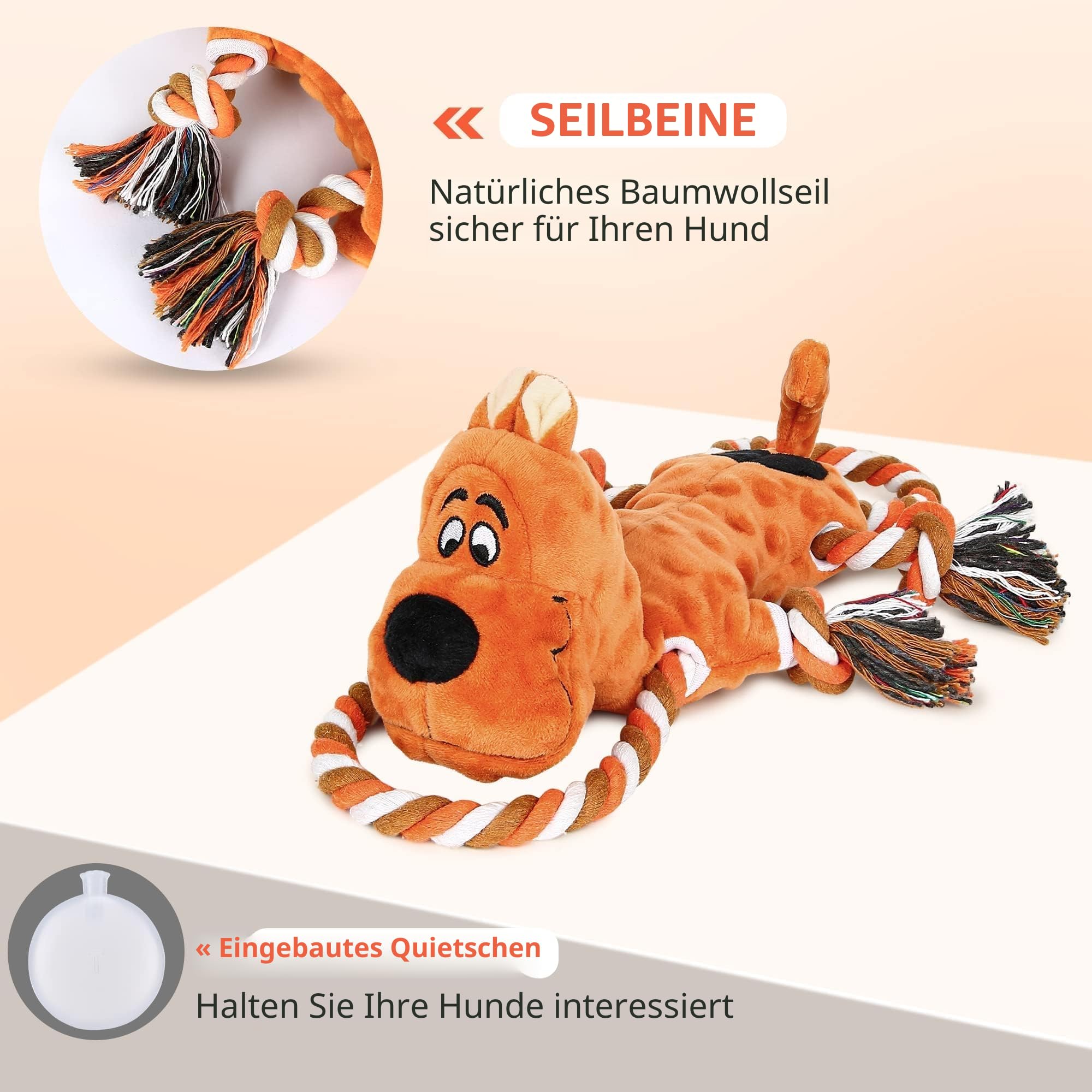 IOKHEIRA Hundespielzeug Unzerstörbar Weihnachten - Quietschend Tau Seil Robust für Große Kleine Hunde, Interaktives Stofftier Quietschendes & Kuscheltier zur Beschäftigung, Zerren für Welpen Braun‌ 2