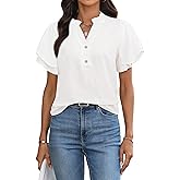 LOOKBOHO Womens Tops Dressy Casual Trendy Business Work Blouses Short Sleeve Ruffled V-Neck Tshirts